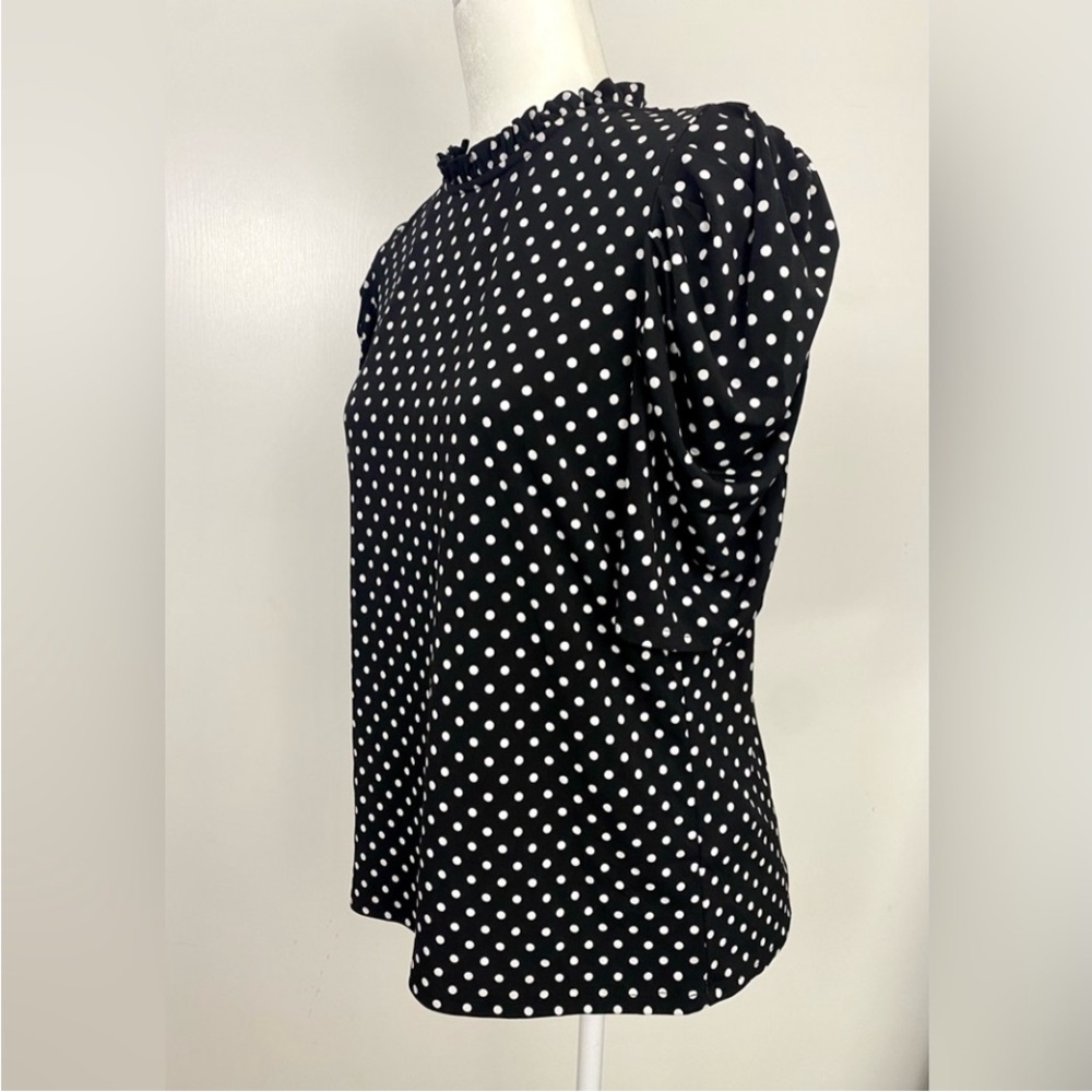 CeCe Black and White Polka Dot Puff Sleeve Blouse - Picture 3 of 6
